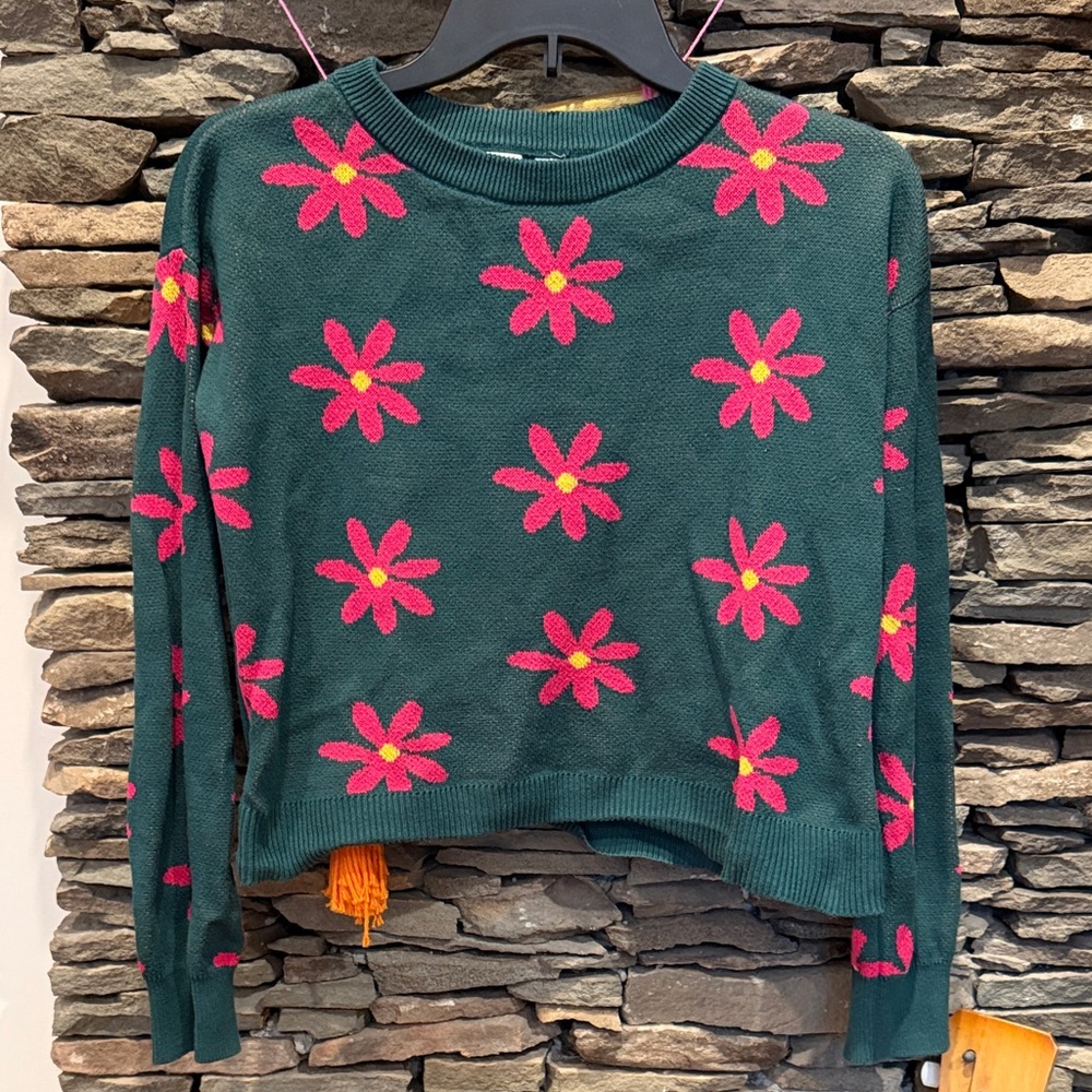 Gap Kids-Floral Knit Sweater - Green with Pink Flowers